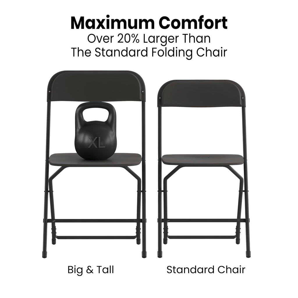 Set of 4, Hercules Series Big & Tall Stackable Plastic Folding Chairs, Extra Wide Commercial Event Seats, Black