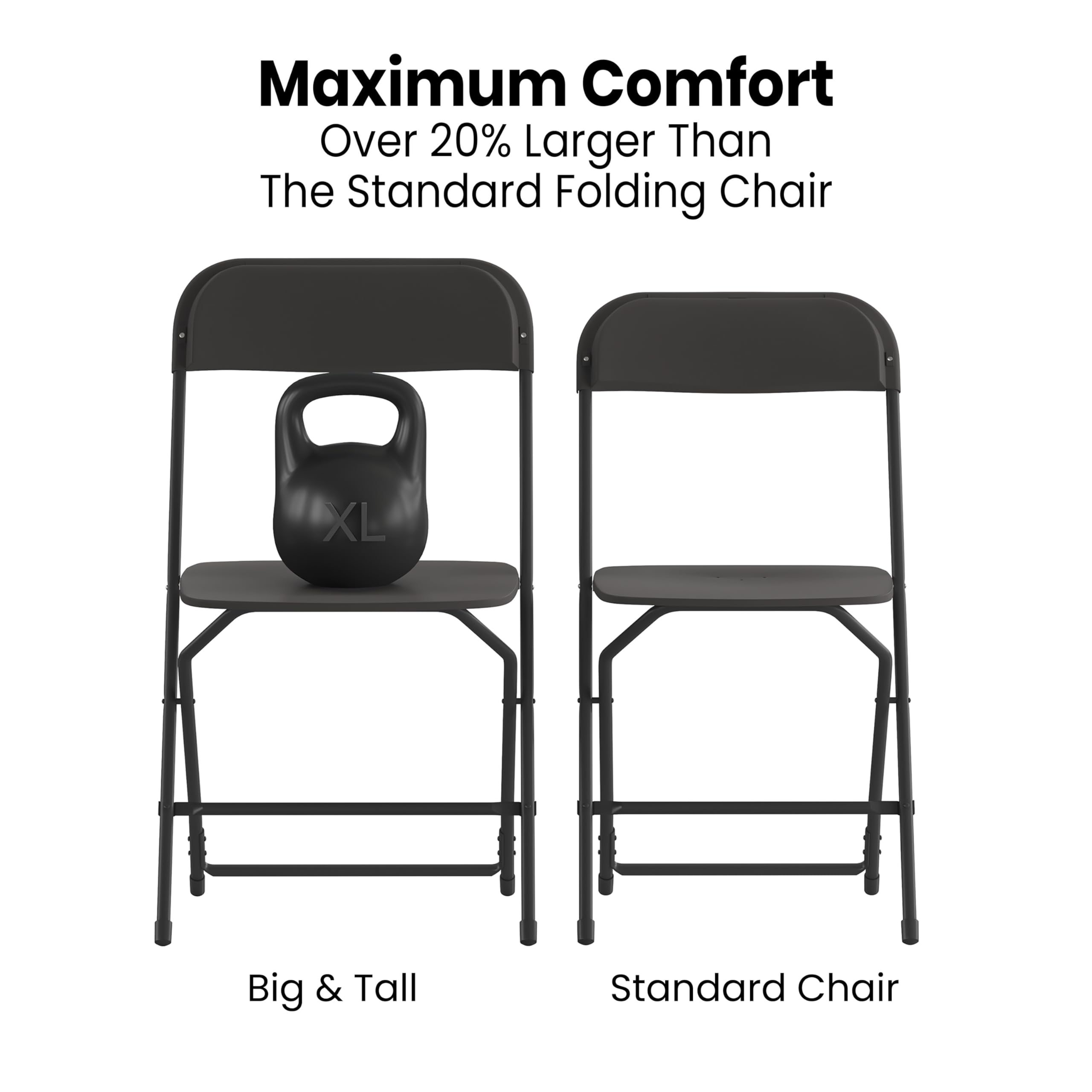 Set of 4, Hercules Series Big & Tall Stackable Plastic Folding Chairs, Extra Wide Commercial Event Seats, Black