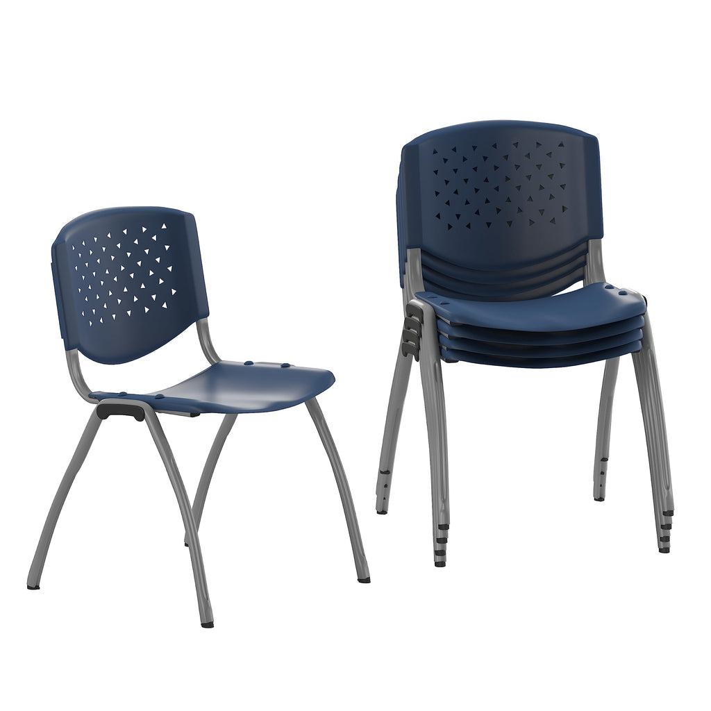 Hercules Series Plastic Contoured Lobby Chairs with Perforated Backs, Ergonomic Stacking Chairs for Offices, Set of 5, Navy
