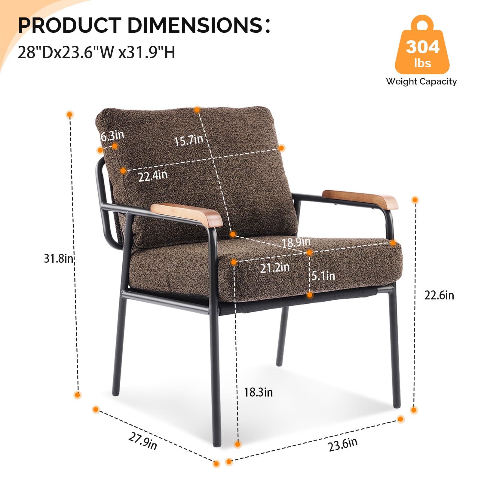 Mid-Century Modern Accent Armchairs Set of 2 for Office, Small Comfy Upholstered Leisure Reading Chairs with Wood Armrests for Office, Bedroom, Living Room, Waiting Room, Linen Expresso