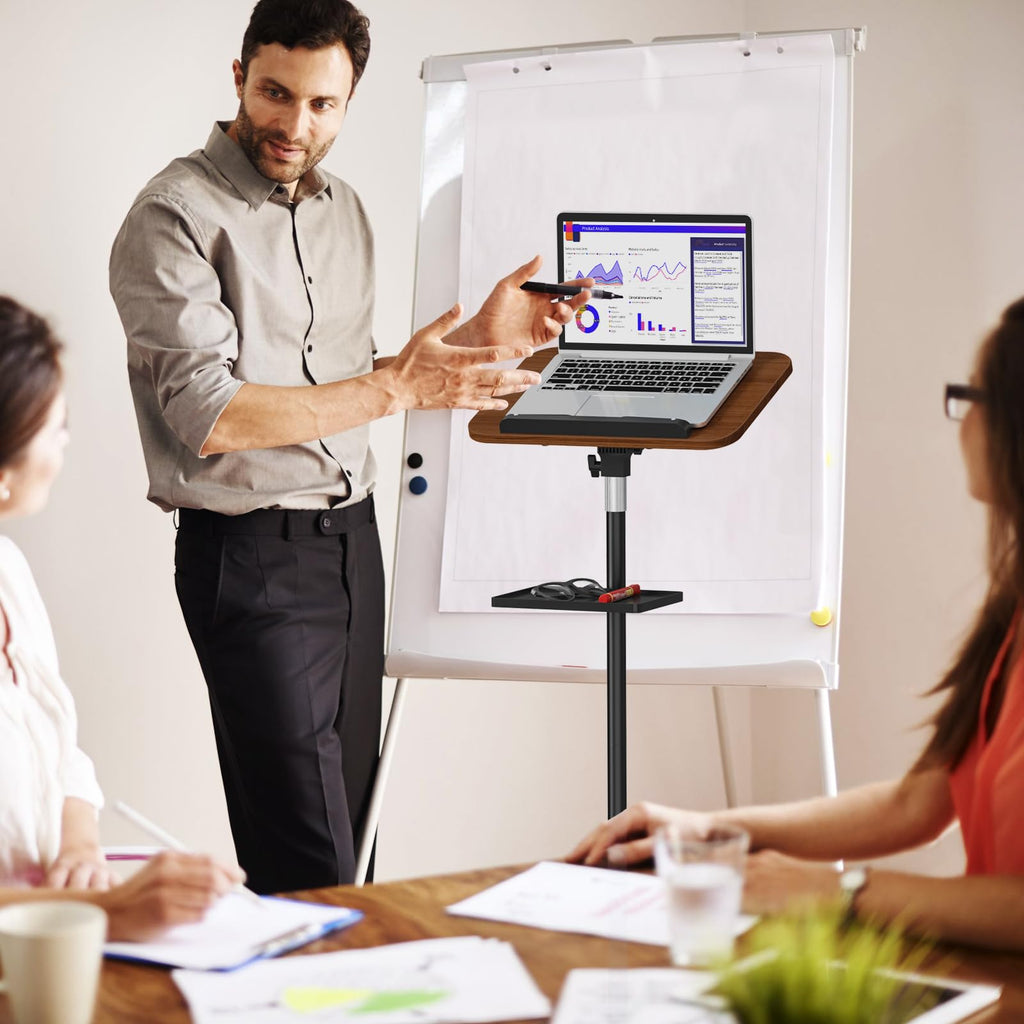 Lectern Podium Stand with Storage Tray, Height Adjustable Lectern Stand Mobile Podium, Portable Floor Standing Podium Lectern for Church, Weddings, Classroom, Speech