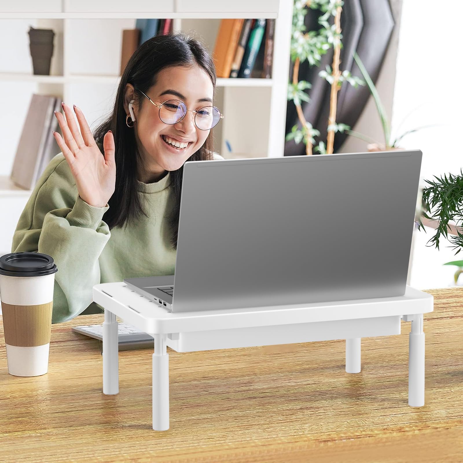Computer Monitor Stand with Storage, Desk Monitor Riser 3 Height Adjustable, Laptop Riser with Airflow Vents, Desk Organizer for Computer, Laptop, Printer (PTT002-W), 1 Pack, White
