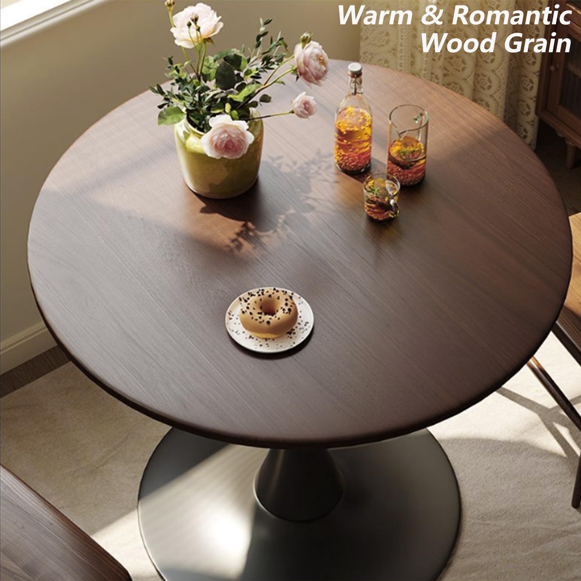 Sybrioka 24" Tulip Table for 1-2 Persons Modern Round Dining Room Table, Mid-Century Modern Walnut Small Kitchen Table with MDF Wooden Top, Leisure Coffee Table for Living Room, Dining Room, Office