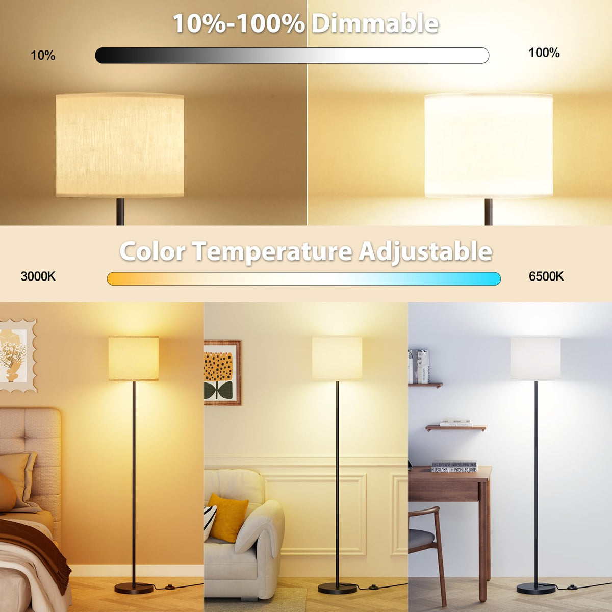 Dimmable Floor Lamps for LivingRoom with 12W LED Bulb,Foot Switch
