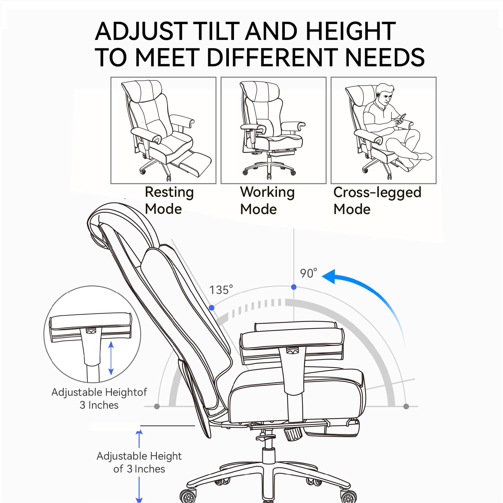 Big and Tall Office Chair 400lbs - Heavy Duty Executive Desk Chair with Foot Rest & 23" Wide Seat - High Back Ergonomic Leather Computer Chair for Heavy People, Home Office, Green