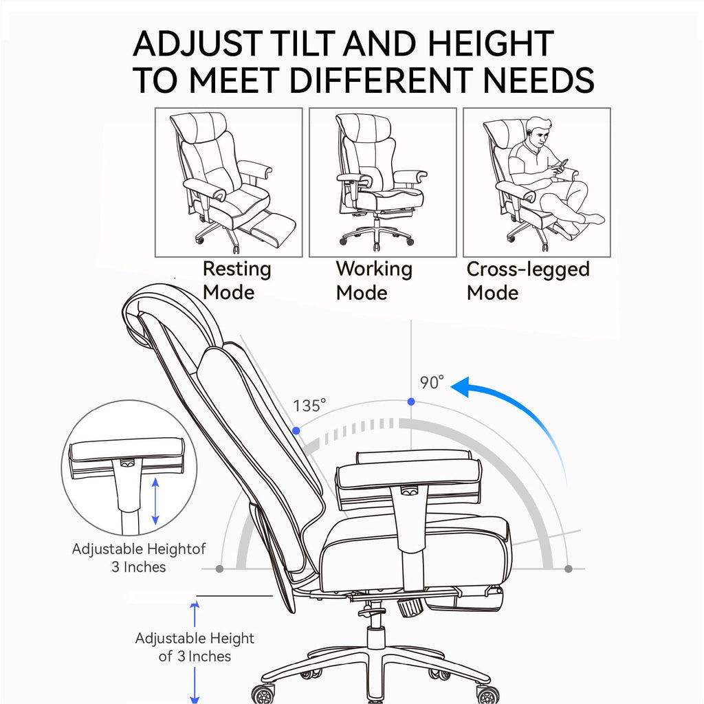 Big and Tall Executive Office Chair 400lbs - White Desk Chair for Women with Footrest, 24" Wide Ergonomic Pocket Spring Cushion Seat, Heavy Duty Computer Chair for Home Office, Gaming