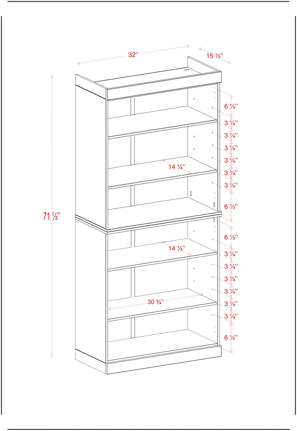 Solid Wood Bookcase - Stackable Modular 6-Tier Bookshelf - 71.5" Tall x 32" W - Navy Blue, Open Display Shelf for Living Room, Office, Renewable 100% Eco-Friendly Wood, Made in Brazil
