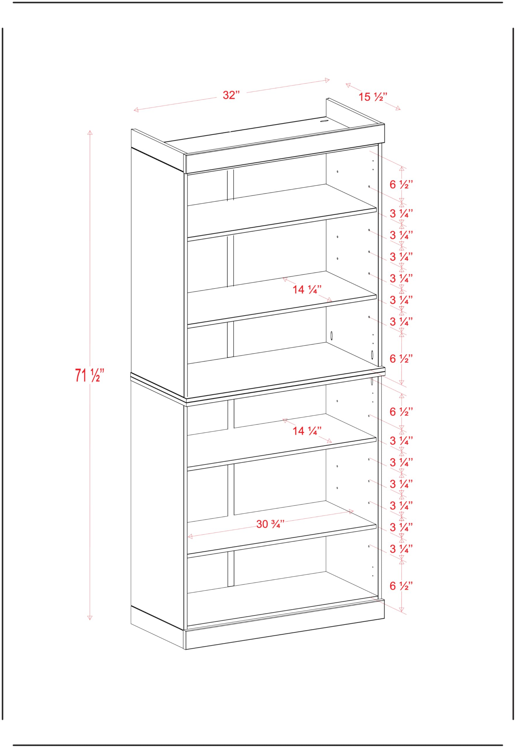 Solid Wood Bookcase - Stackable Modular 6-Tier Bookshelf - 71.5" Tall x 32" W - Navy Blue, Open Display Shelf for Living Room, Office, Renewable 100% Eco-Friendly Wood, Made in Brazil
