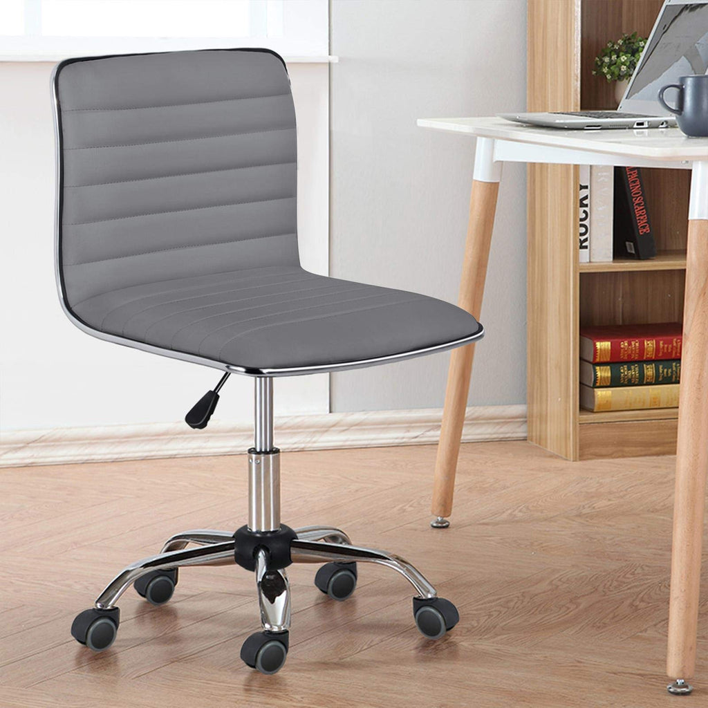 PU Leather Ribbed Armless Task Office Chair, Adjustable Low Back Executive Chair with Wheels Gray