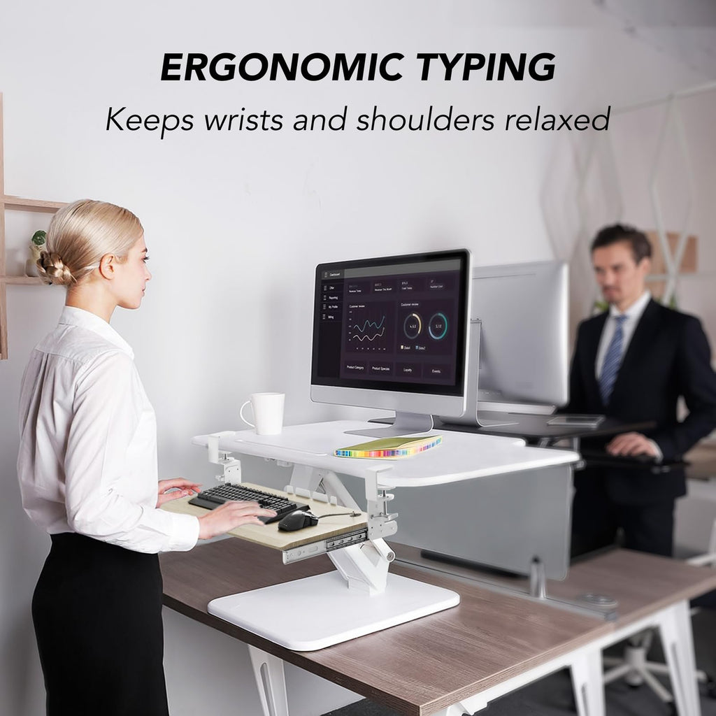 Keyboard Tray Under Desk Pull Out with Extra Sturdy C Clamp Mount System, 27.3 (32.5 inch Including Clamps) x 11 Inch Slide-Out Platform Computer Drawer for Typing Grain