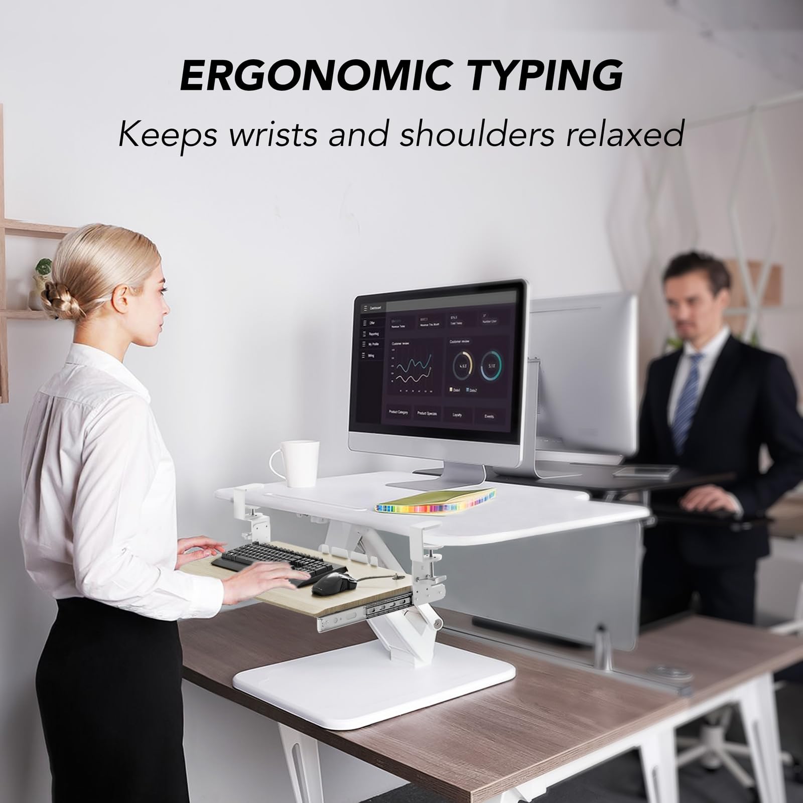 Keyboard Tray Under Desk Pull Out with Extra Sturdy C Clamp Mount System, 27.3 (32.5 inch Including Clamps) x 11 Inch Slide-Out Platform Computer Drawer for Typing Grain