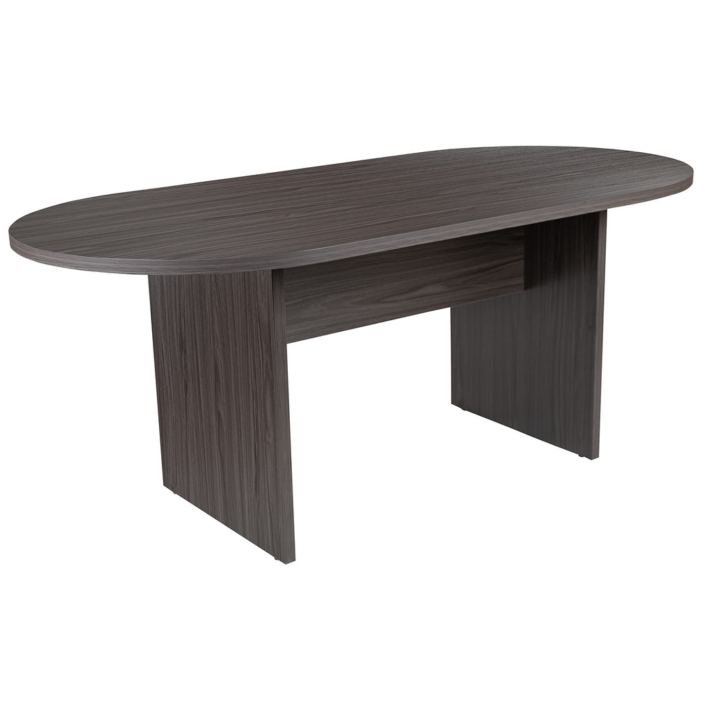 5 Piece Rustic Gray Oval Conference Table Set with 4 Black and Chrome LeatherSoft Executive Chairs