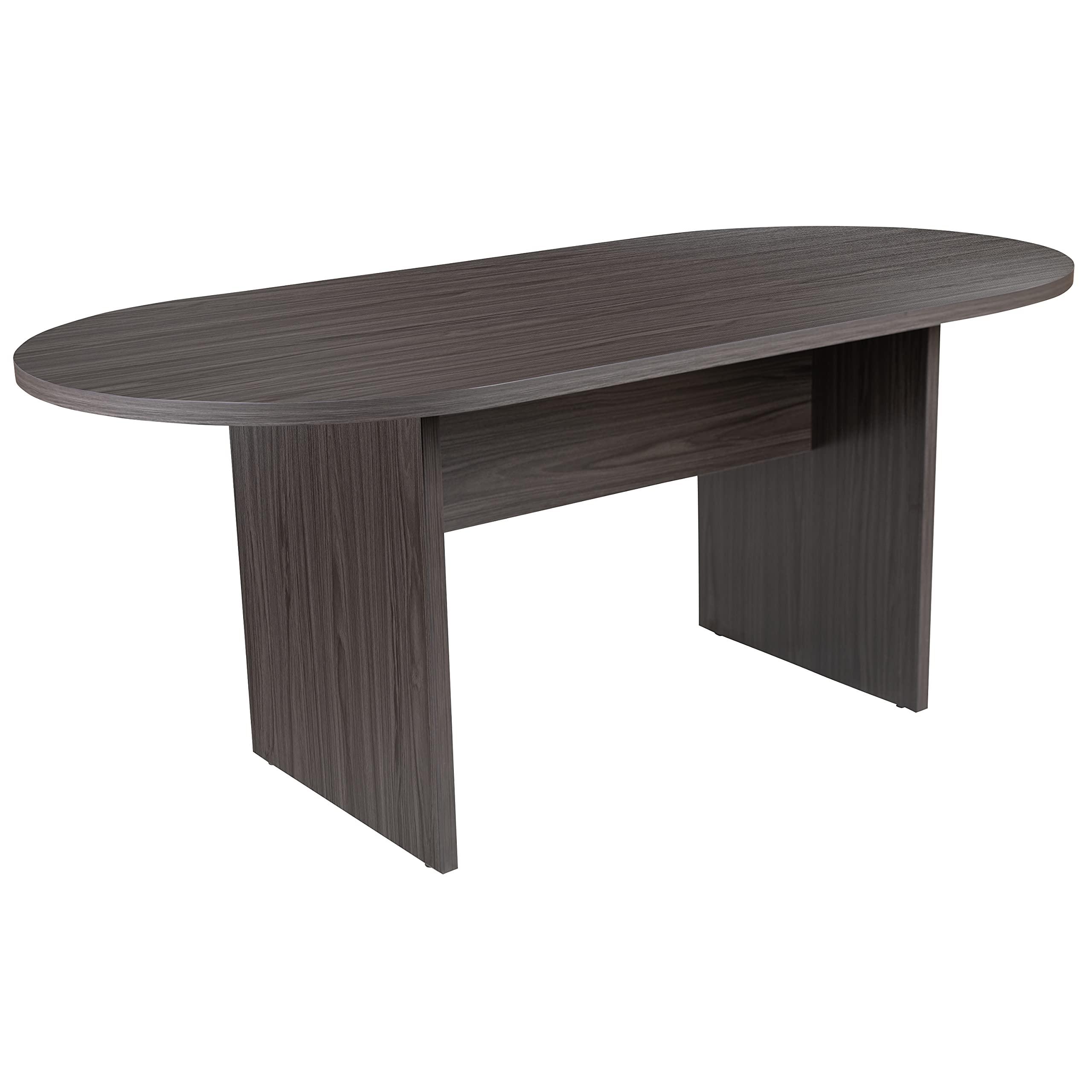 5 Piece Rustic Gray Oval Conference Table Set with 4 Black and Chrome LeatherSoft Executive Chairs