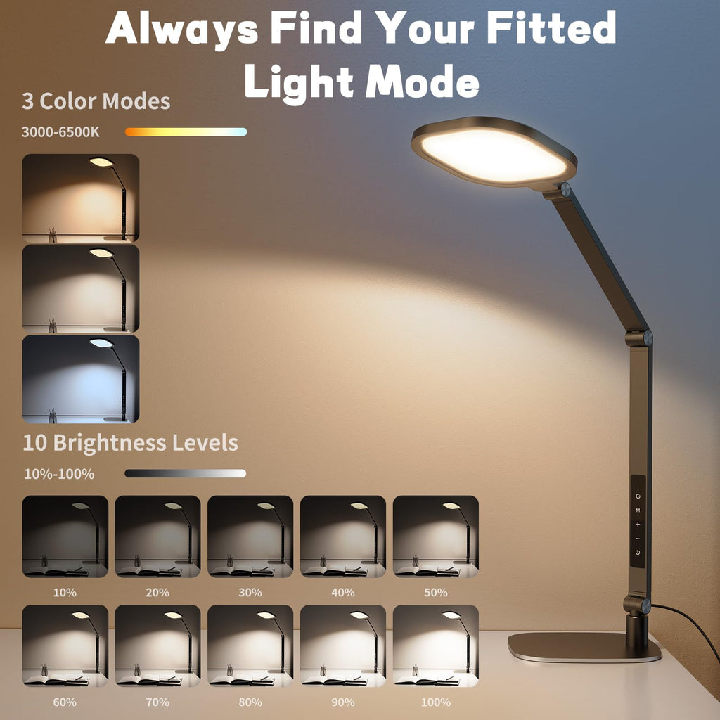 Desk Lamp for Office, 1200LM Computer Zoom Lighting with CRI >95, Memory & Timer Function, Dimmable Desktop Ring Light for Video Calls, Conference, Reading, Streaming, Podcasting, 3000K-6500K