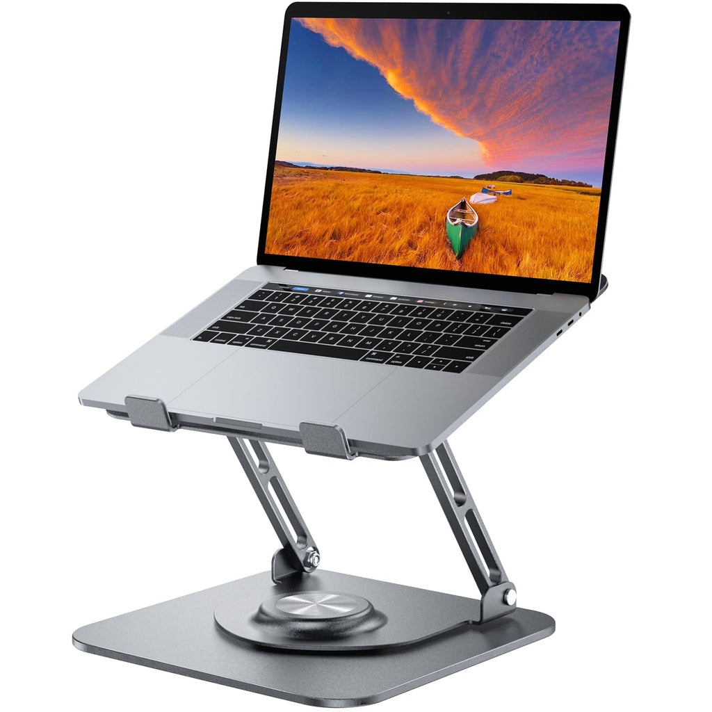 Laptop Stand for Desk, Adjustable Computer Stand with 360° Rotating Base, Ergonomic Laptop Riser for Collaborative Work, Foldable & Portable Laptop Stand, fits for All 10-16" Laptops