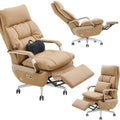 Dual Motor Executive Reclining Office Chair with Footrest – One-Click Electric Recline, Massage Lumbar Support & Pillow, Big and Tall PU Leather Ergonomic Desk Chair for Home Office/Gaming(Brown)