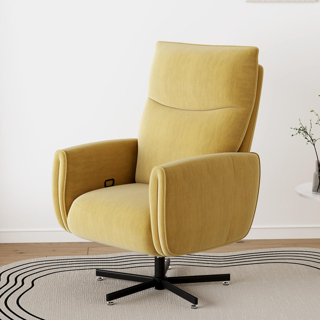 Power Swivel Recliner Chair, Modern Electric with USB & Type-C Ports, Upholstered Velvet Swivel Recliner Chair, 360° Swivel for Office & Living Room, Easy Assembly (Yellow)