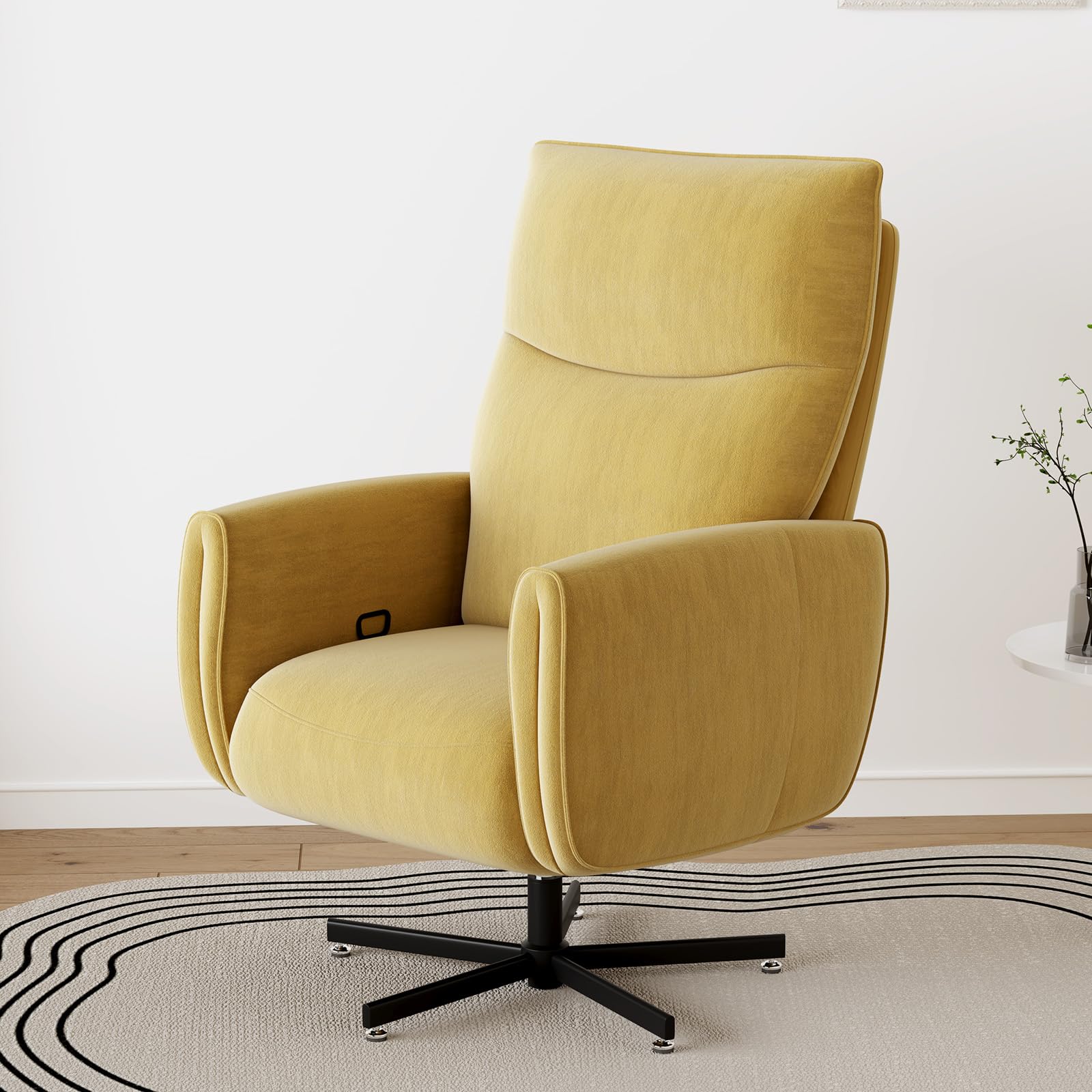 Power Swivel Recliner Chair, Modern Electric with USB & Type-C Ports, Upholstered Velvet Swivel Recliner Chair, 360° Swivel for Office & Living Room, Easy Assembly (Yellow)