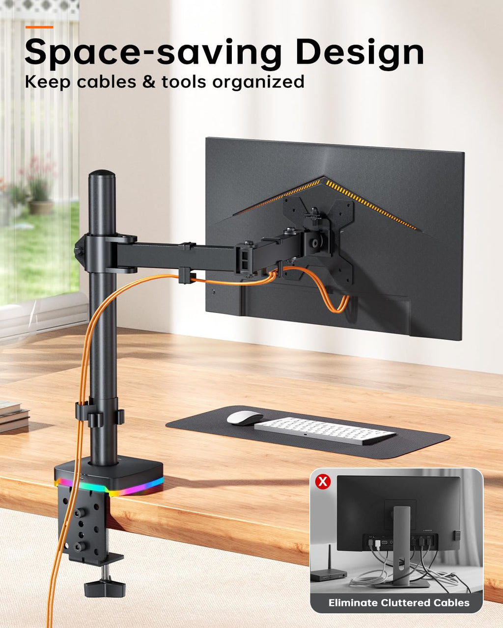 Single Monitor Stand, Monitor Arm with 3 USB Ports, Charging and USB Data Transfer Function, Adjustable Desk Mount for 13"-27" Monitors up to 17.6lbs, VESA 75x75mm 100x100mm, Ergonomic Design