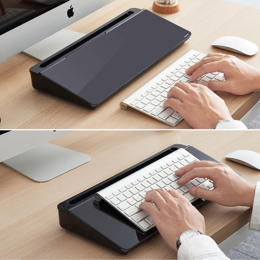 Desktop Whiteboard Dry-Erase-Board - Computer Keyboard Stand White Board Surface Pad with Drawer, Desk Organizers with Accessories for Office, Home, School Supplies - Complete Black