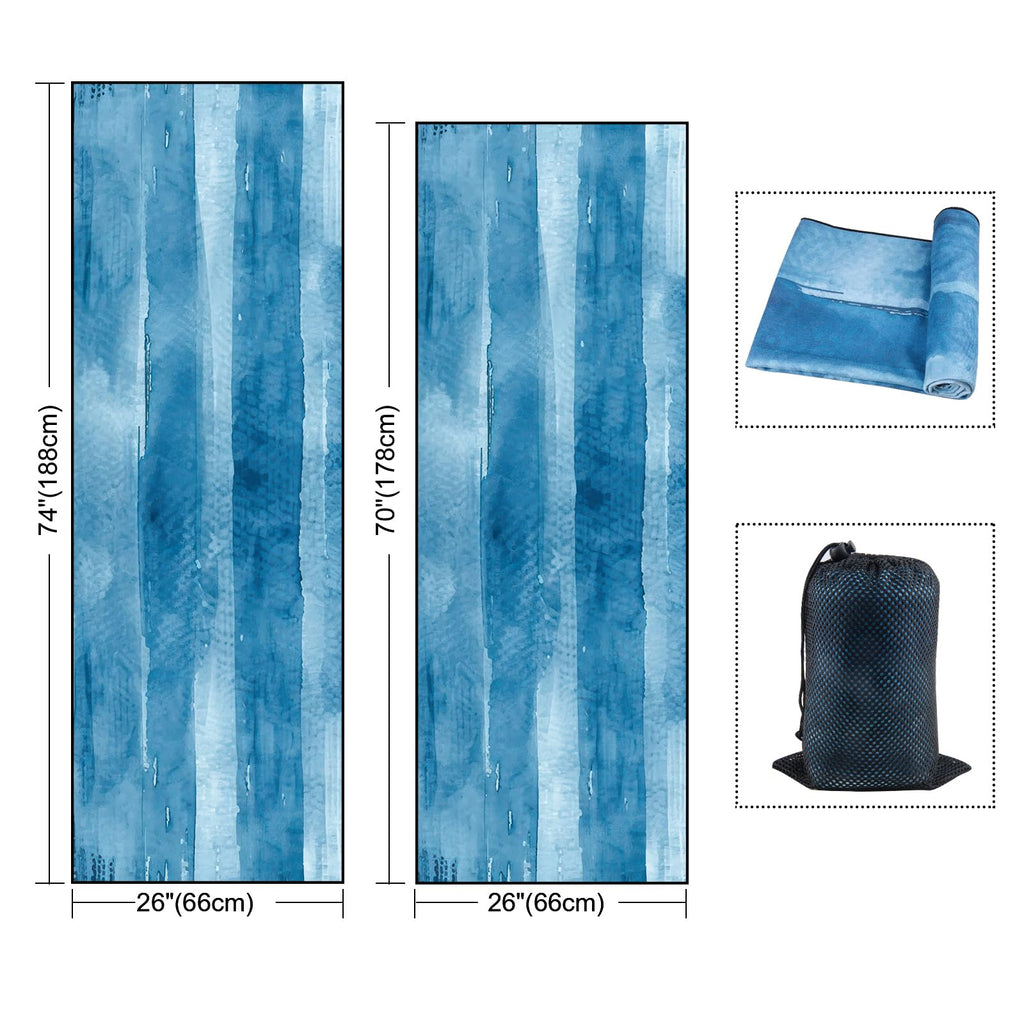 Non Slip Hot Yoga Towel, 70"x26", Blue Tie Dye