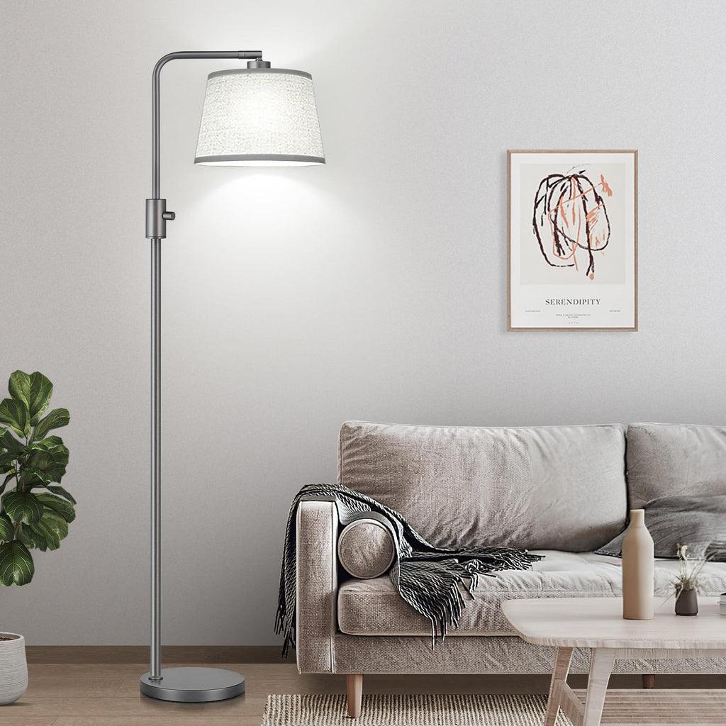 Floor Lamp, 1000 Lumens LED Edison Bulb Included, Arc Floor Lamps for Living Room Modern Standing Lamp with Linen Shade, Tall Lamps for Living Room Bedroom Office Dining Room-Grey