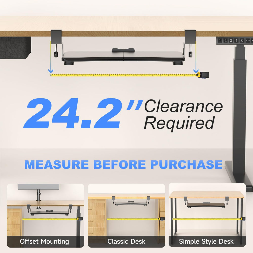 Small Keyboard Tray Under Desk Pull Out with C Clamp Mount, Computer Keyboard & Mouse Tray, 20 (24.2 Including Clamps) x 11.8 inch Slide-Out Platform Computer Drawer for Typing, Black,