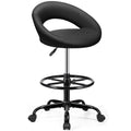 Office Drafting Chair - Bar Stools with Back Support, Adjustable Foot Rest and Wheels, Shop Rolling Swivel Chair for Standing Desk Counter Kitchen Salon Home Vanity, Black