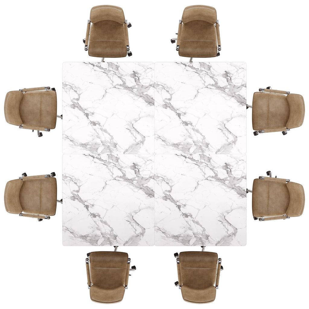 31.5" Square Conference Table Set of 4, 10 ft Industrial Office Meeting Table for 8-10 People, Business Podcast Furniture with Metal Base for Small Spaces, Office Conference, White & Gold