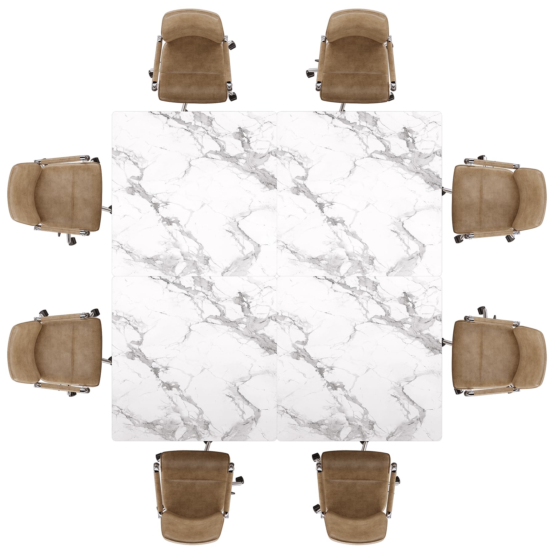 31.5" Square Conference Table Set of 4, 10 ft Industrial Office Meeting Table for 8-10 People, Business Podcast Furniture with Metal Base for Small Spaces, Office Conference, White & Gold