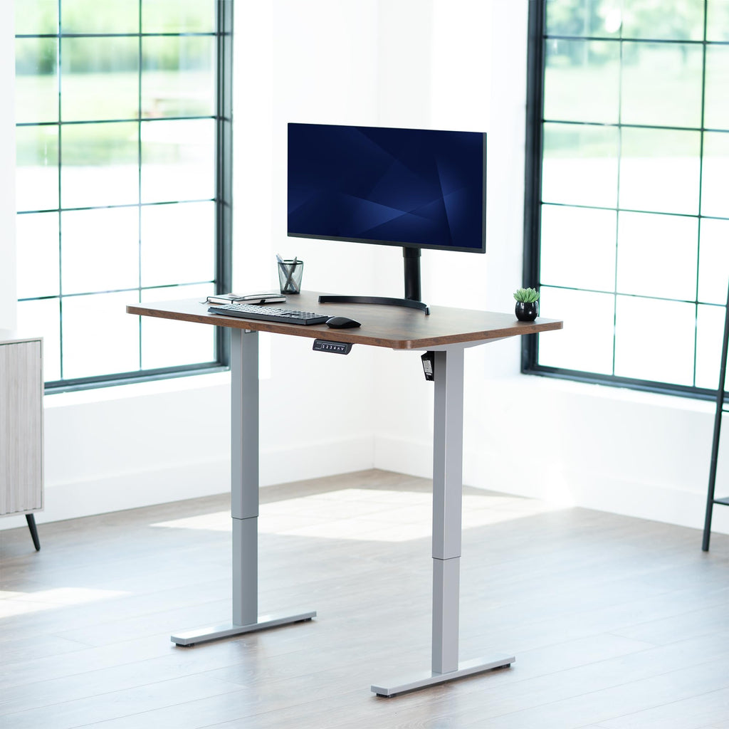 Electric 48 x 30 in Rustic Standing Desk, Memory Height Adjustment, 1B Series, Holds 220 lbs, One-Piece Vintage Brown Top, Gray Frame