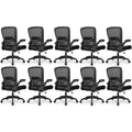 Pack of 10, Office Chair, Ergonomic Desk Chair Breathable Mesh Chairs Adjustable High Back Lumbar Support Flip-up Armrests, Executive Rolling Swivel Comfy Computer Chairs Home Office Black