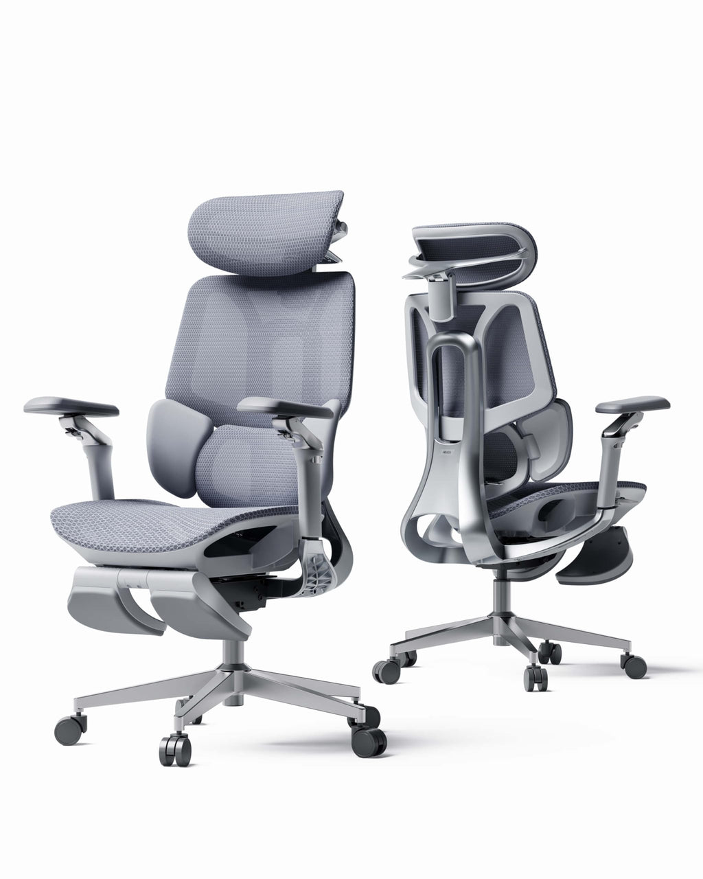 E3 Pro 2026 Edition Ergonomic Office Chair, Mesh Desk Chair with 3-Zone Floating Lumbar Support, Upgraded 4D Headrest, 720° Armrests, Grey with Footrest
