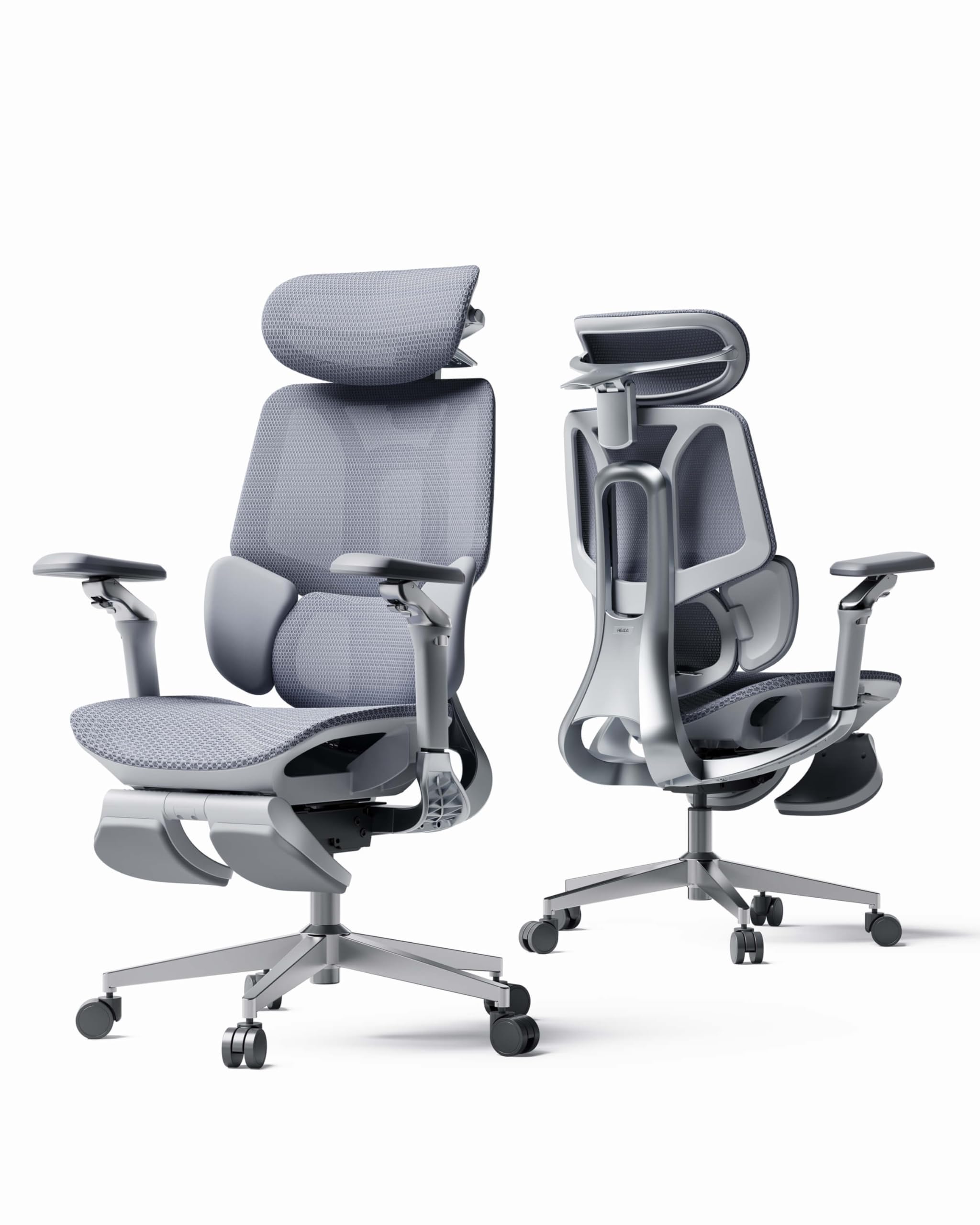 E3 Pro 2026 Edition Ergonomic Office Chair, Mesh Desk Chair with 3-Zone Floating Lumbar Support, Upgraded 4D Headrest, 720° Armrests, Grey with Footrest