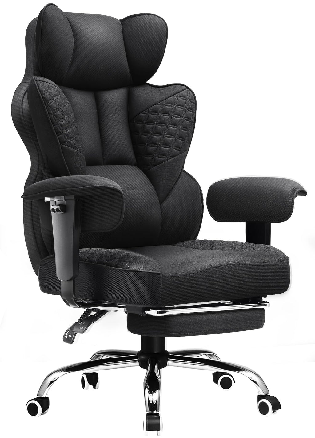 COMHOMA Big and Tall Office Chair Heavy Duty Wide Ergonomic Fabric Deluxe Embossing Designed Gaming Chair with Foot Rest,150°Reclining Adjustable Armrests Pocket Spring Back Support and Pillow
