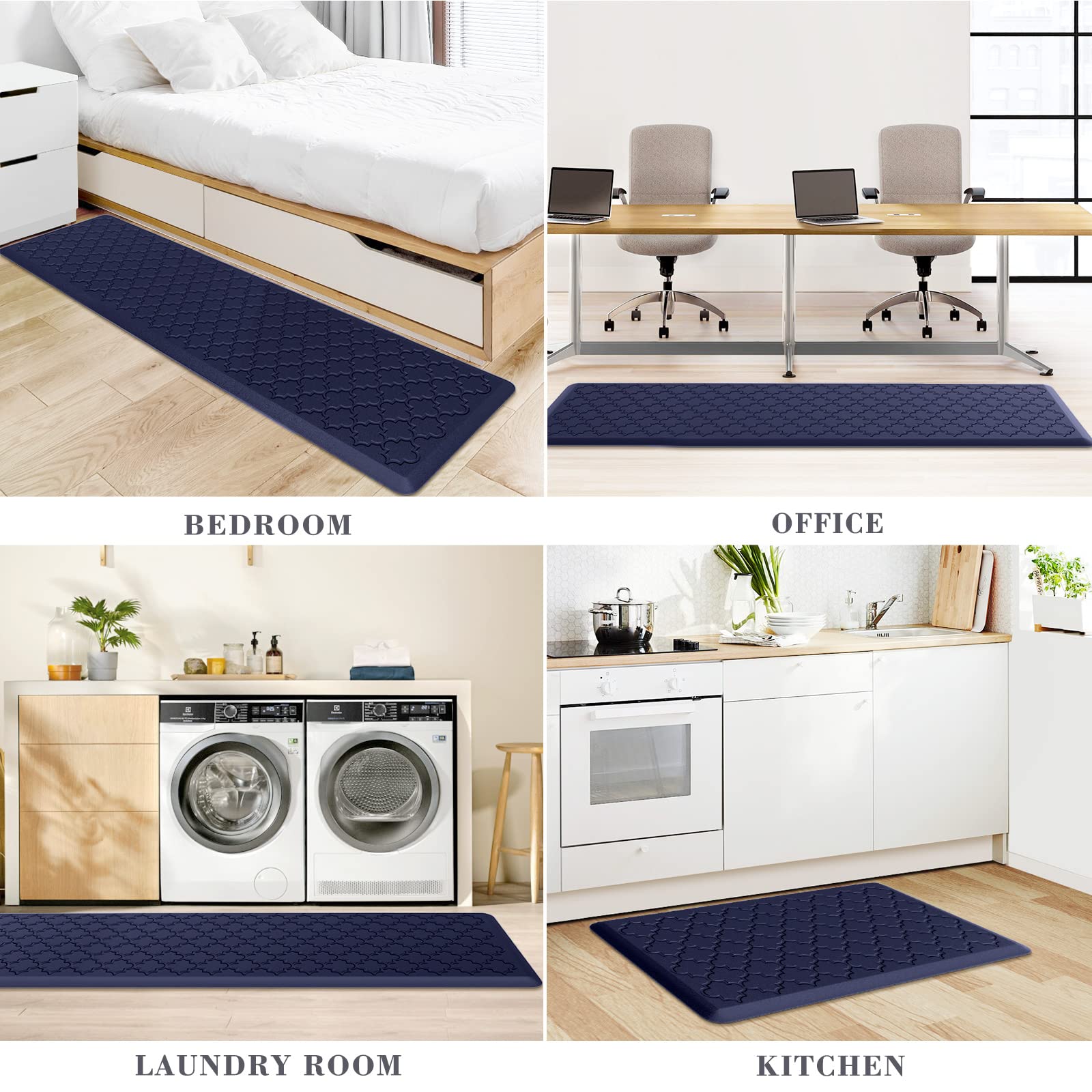 Mat [2 PCS] Cushioned Anti-Fatigue Floor Mat Water Resistant Non-Skid Kitchen Mats and Rugs Ergonomic Comfort Foam Kitchen Rugs Standing Mat for Floor Office Sink(Blue,17.3"x28"+17.3"x60")