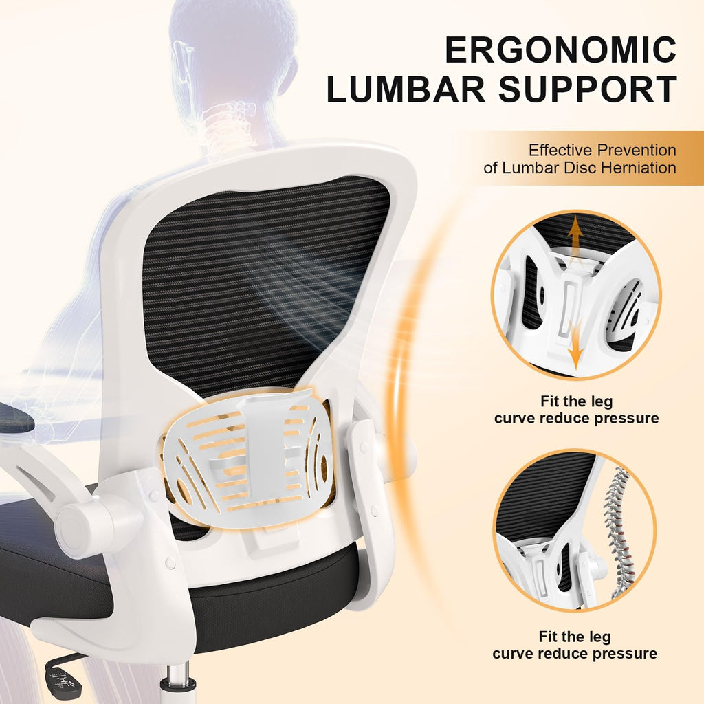 Office Chair, Ergonomic Desk Chairs 330LBS Capacity High Back Mesh Computer Chair with Flip-up Armrests, Comfy Work Chair with Adjustable Lumbar Support