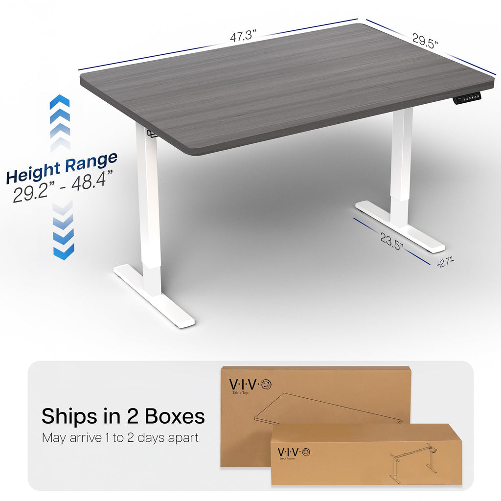 Electric 48 x 30 in Standing Desk, Memory Height Adjustment, 1B Series, Holds 220 lbs, One-Piece Dark Gray Top, White Frame