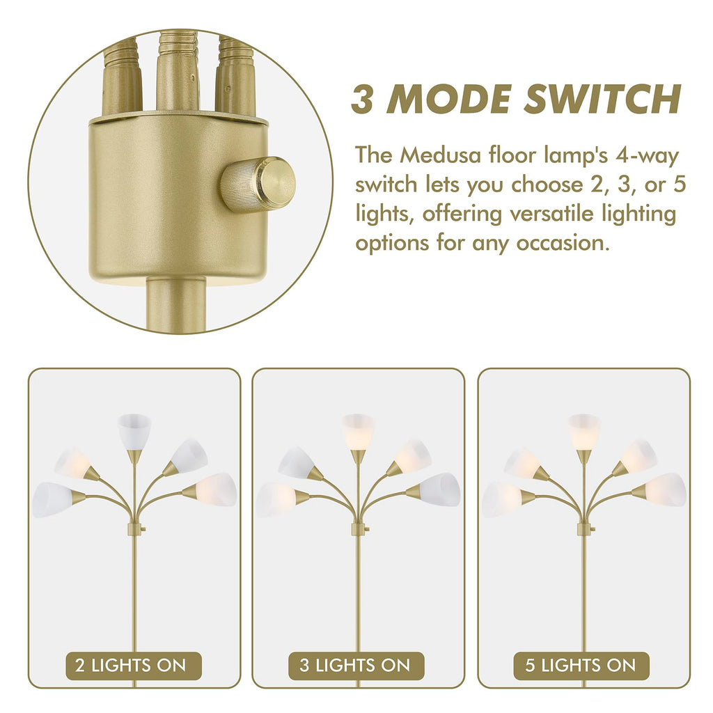 Medusa Modern Decor Floor Lamp, Multi Head Adjustable Gooseneck Bright Light Lamps for Reading, White Shades Tall Standing Tree Floor Lamps for Living Room Bedroom Office Kids Classroom, Gold