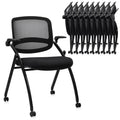 10 Pack, Stackable & Foldable Chairs with Flip Up Armrests, Reception Guest Chairs with Wheels, Ergonomic Curved Mesh Back Folding Chair for Office Meeting Schools Conference Waiting Room