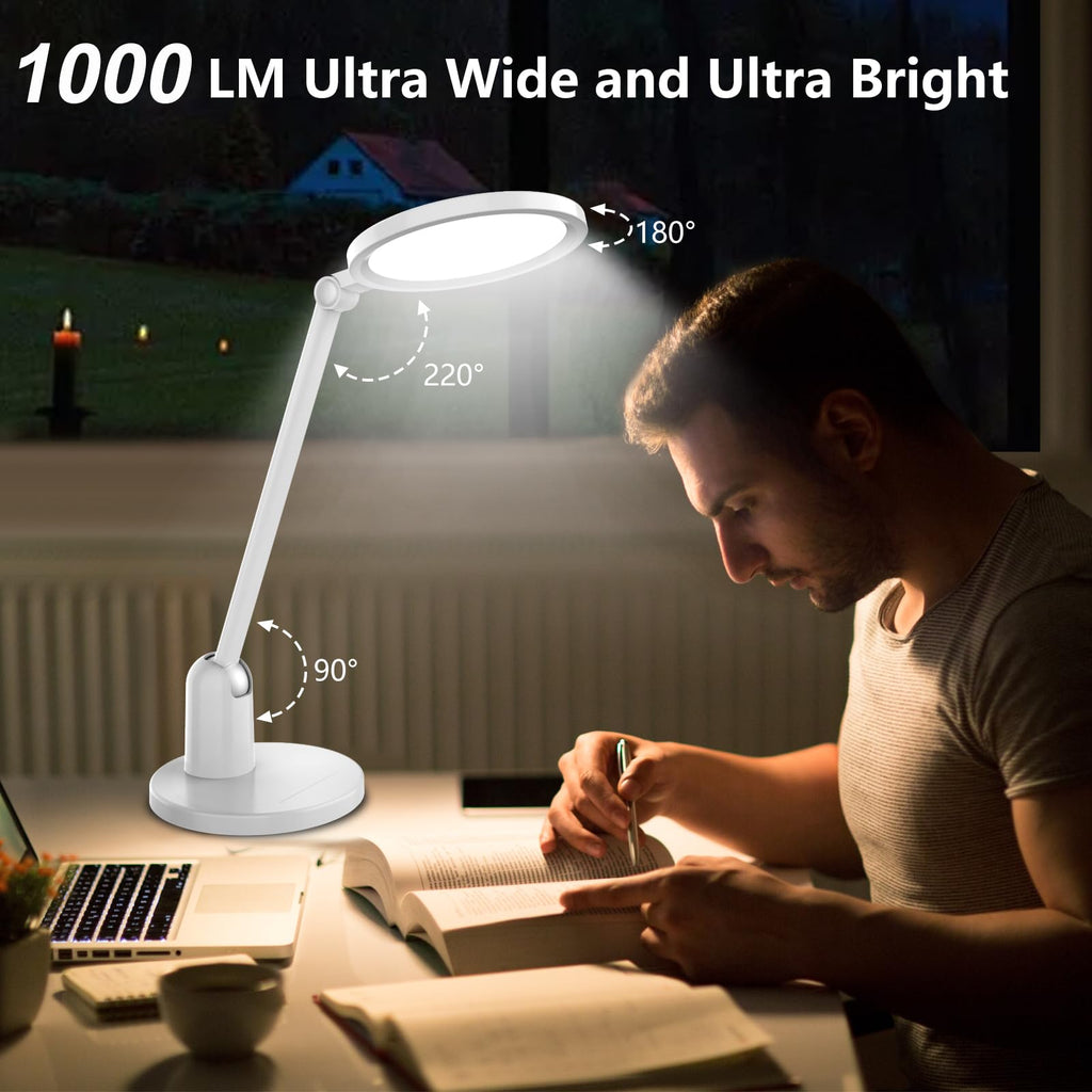 Desk Lamps for Office with Stable Base, 1000LM Ultra Bright Eye-Caring Desk Light, 3000K-6000K Dimmable Table Lamp with Stepless Dimming & Timing Function for Work, Reading, Bedroom