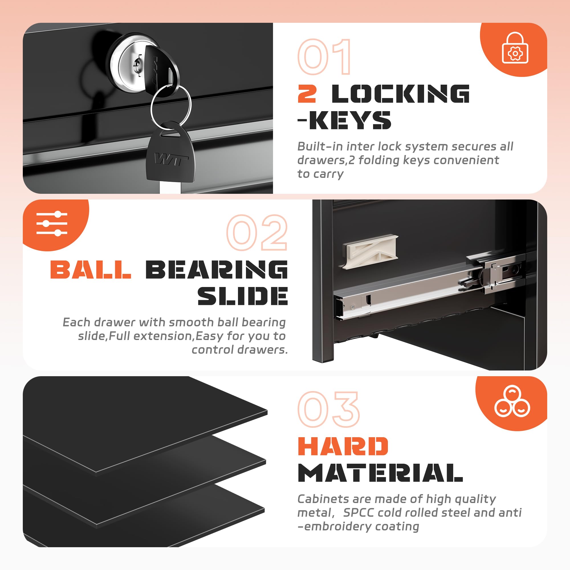 Lateral File Cabinet 2 Drawer, Black Metal File Cabinets for Home Office, Locking File Cabinet for Letter/Legal/F4/A4 Size, Easy Assembly