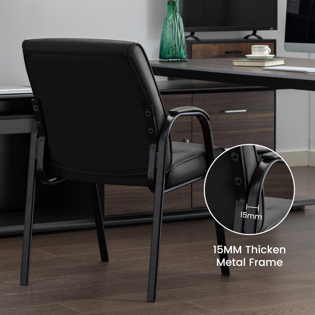 Office Guest Reception Chair Set of 2, Conference Room Chairs Waiting Room Chairs 2 Pack, Modern Leather Office Desk Chair No Wheels.