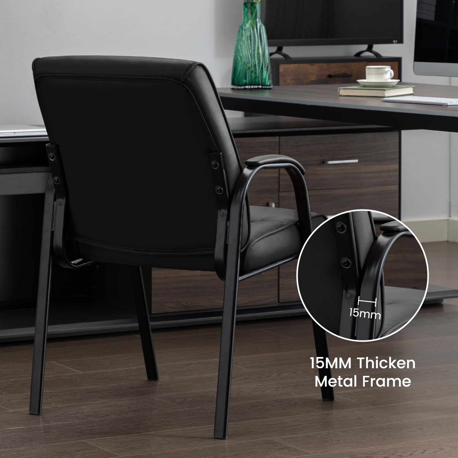 Office Guest Reception Chair Set of 6, Conference Room Chairs Waiting Room Chairs 6 Pack, Modern Leather Office Desk Chair No Wheels.