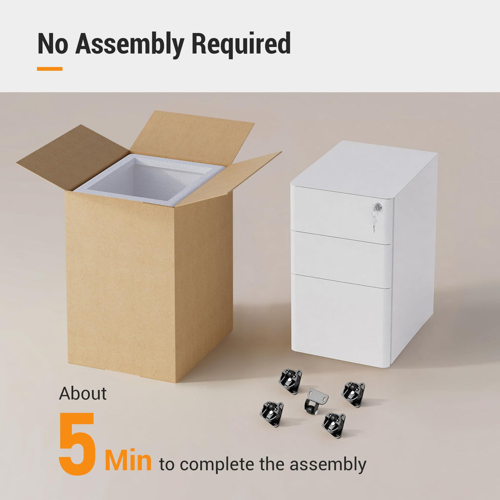 3 Drawer File Cabinet on Wheels, Fully Assembled Except Casters