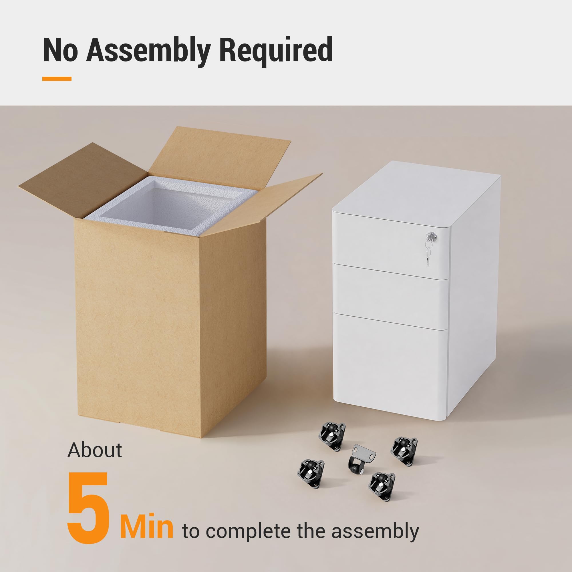 3 Drawer File Cabinet on Wheels, Fully Assembled Except Casters