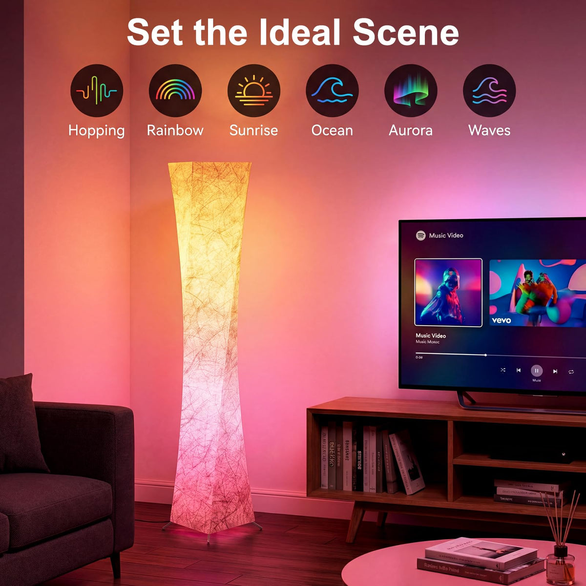 RGB Square Floor Lamp, 61'' Smart LED Corner Lamp with App and Remote Control, 16 Million DIY Colors, Music Sync, Modern Standing Lamp for Living Room Bedroom Gaming