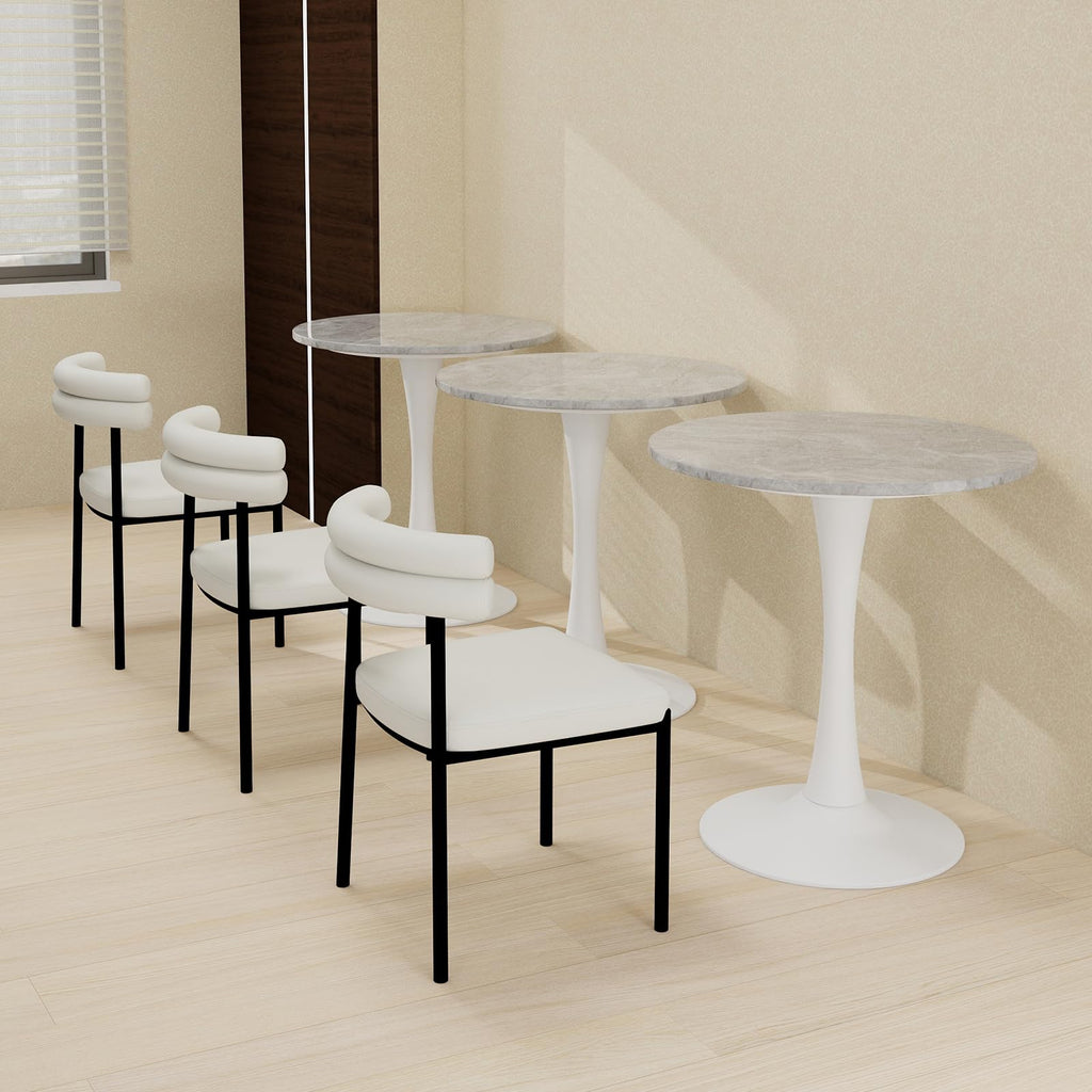 Sybrioka 27.6" Marble Round Tulip Table, Mid-Century Modern Style Dining Table with White Pedestal Base for 2-4 People, Featuring A Marble Tabletop for Kitchen, Dining Room, Cafe (Light Grey)