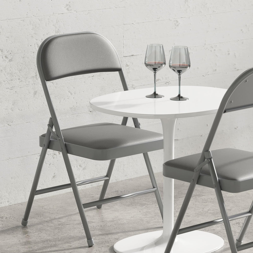 4 Pack Folding Chairs with Padded Vinyl Cushion Chairs with Comfortable Cushion and Durable Steel Frame for Home and Office, for Indoor and Outdoor Events (Grey Vinyl Padding 4 Pack)