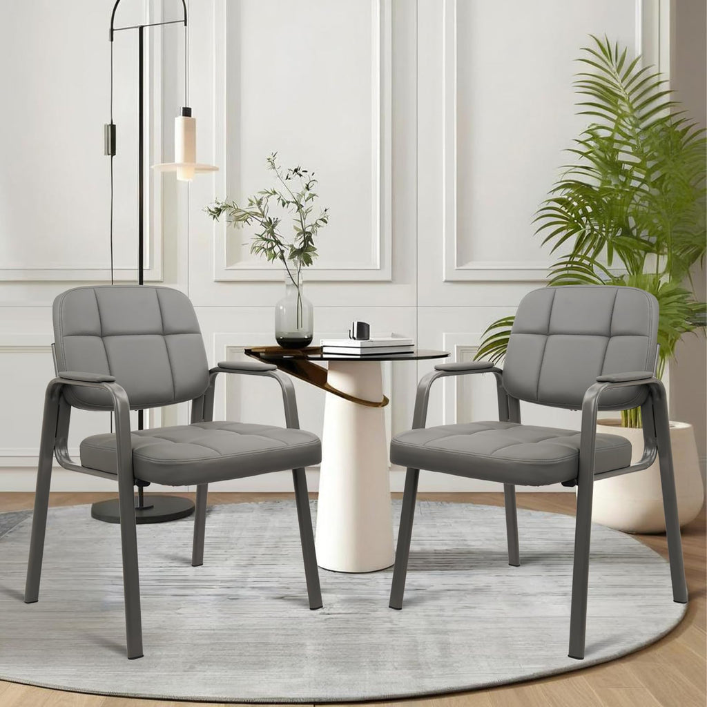 Waiting Room Guest Chair with Bonded Leather Padded Arm Rest for Office Reception and Conference Desk (Grey 1 Pack)